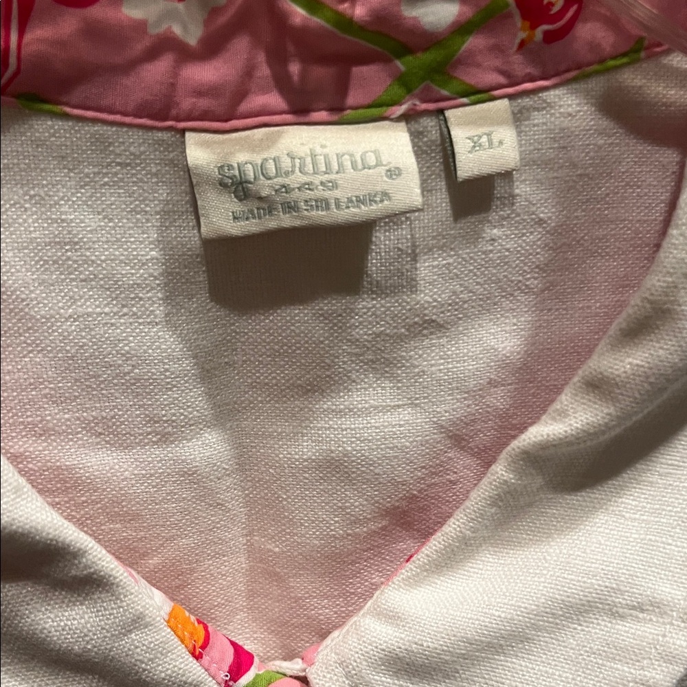 Spartina White and Pink Floral belted shirt dress - Picture 2 of 4